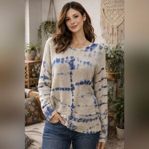 INC International Concepts Blue & Ivory Tie-Dye Knit Sweater | Size M